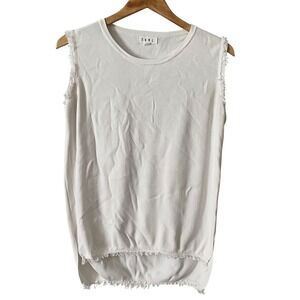 THML Women Sz Md Casual White Sleeveless Frayed High‎ Low Minimalist Top Beachy
